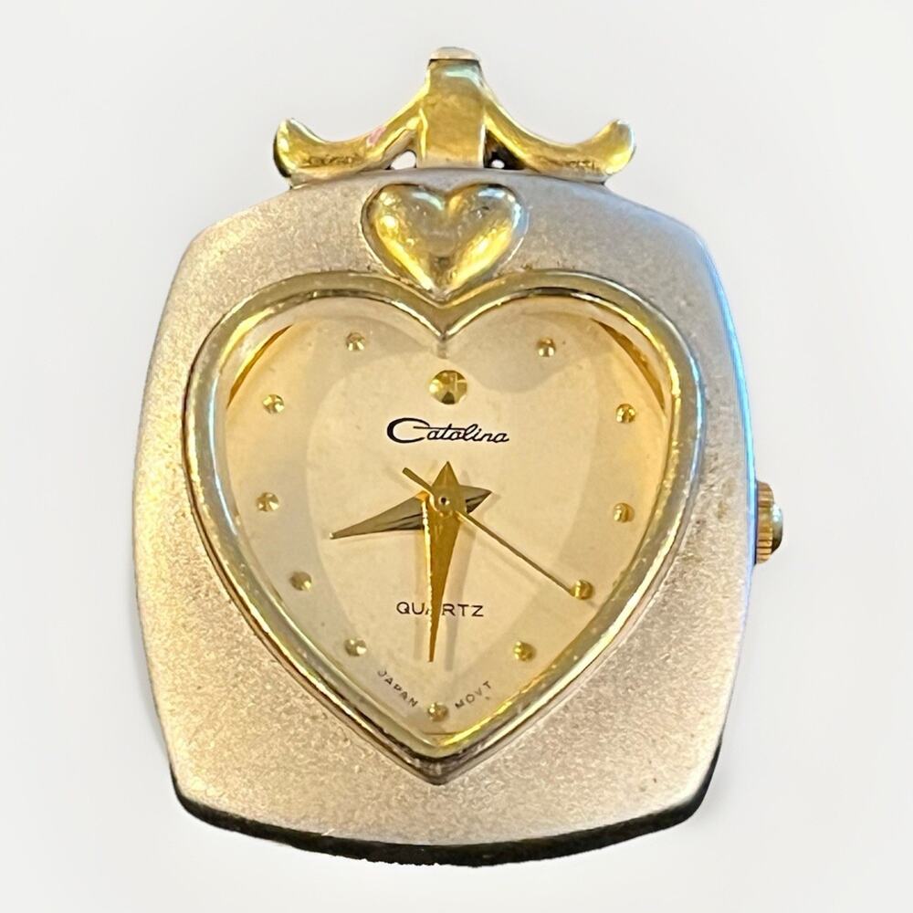 Catalina Watch Pendant Necklace CT016 Silver Tone Chain and Case Gold Accents - Picture 2 of 7